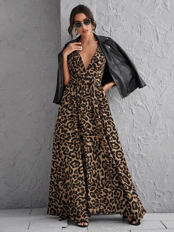 Vestido longo estampado onça